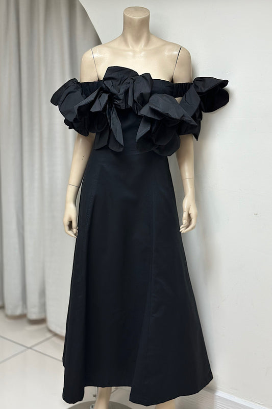 Flower Applique Off-Shoulder Maxi Dress