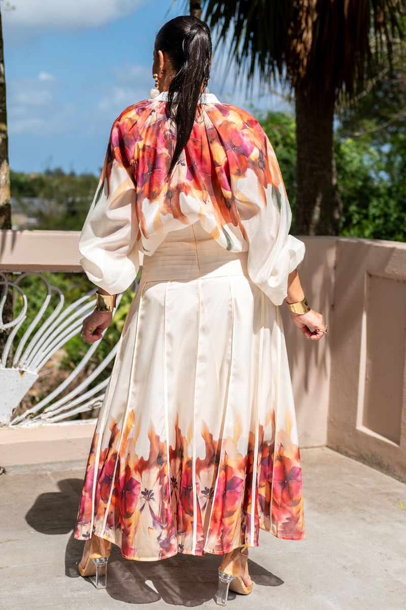 Pleated Waist Floral Skirt Set