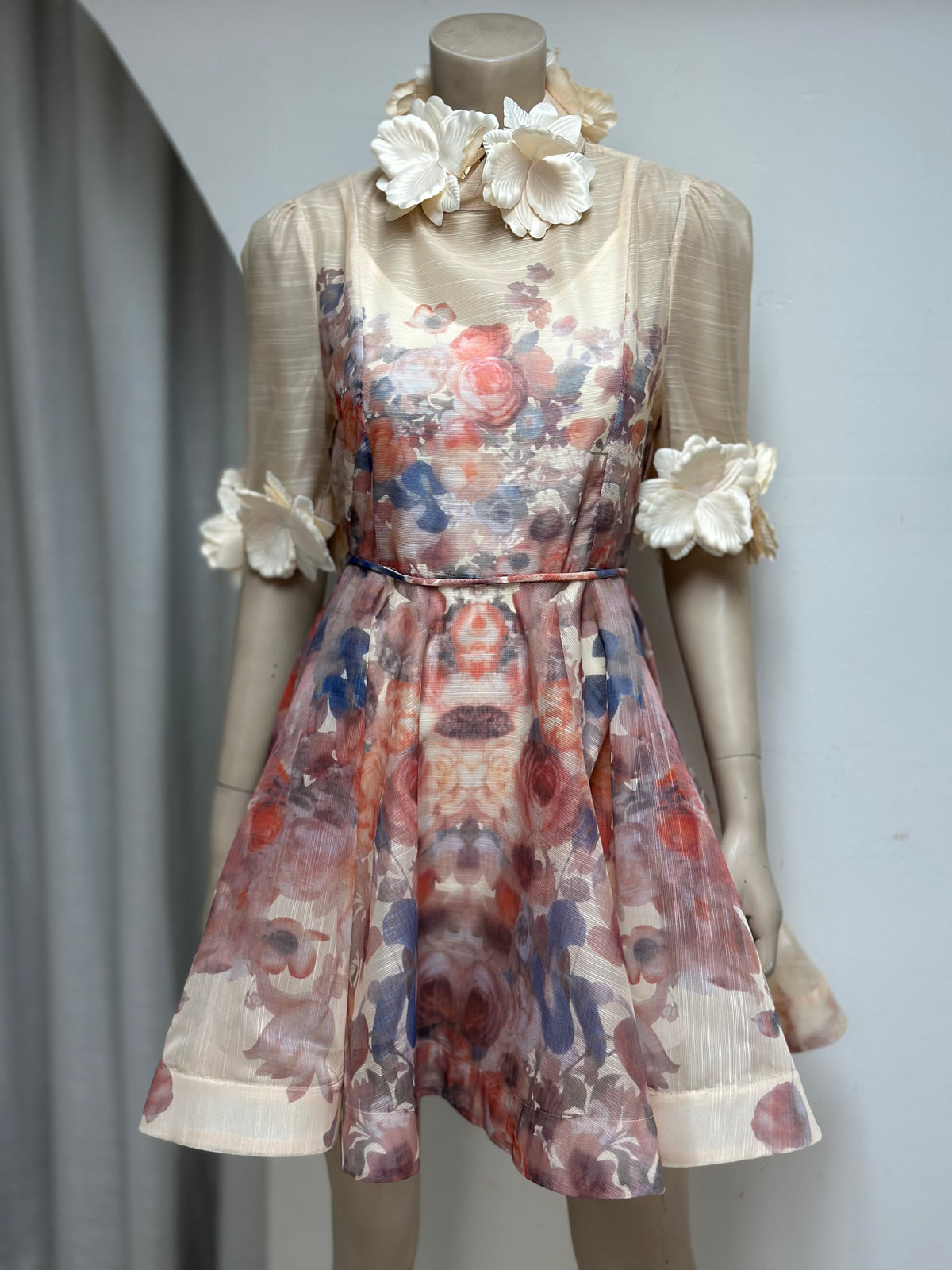 Applique Neckline Floral Mini Dress
