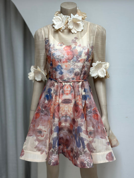 Applique Neckline Floral Mini Dress