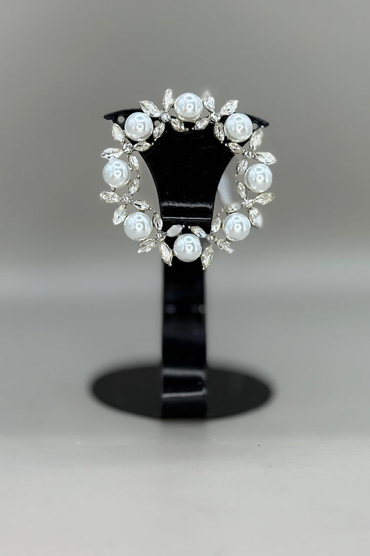 Pearl And Rhinestone Circular Brooch