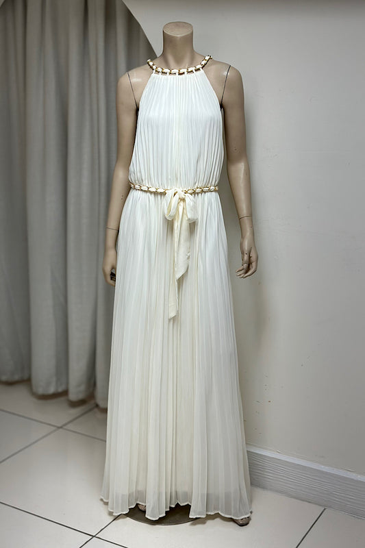 Pleated Gold Twine Halter Maxi Dress
