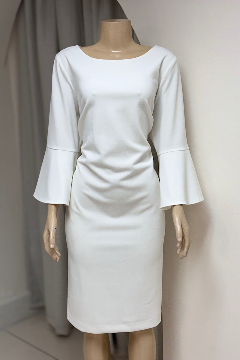 White Bell Sleeves Church Dress