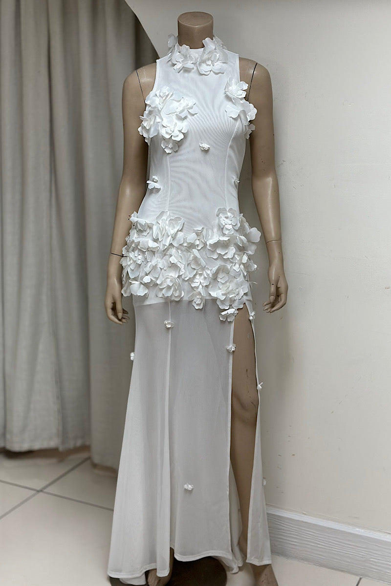 Flower Applique Flowy Maxi Dress