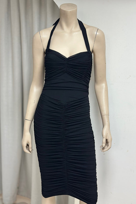 Fitted Ruched Halter Midi Dress