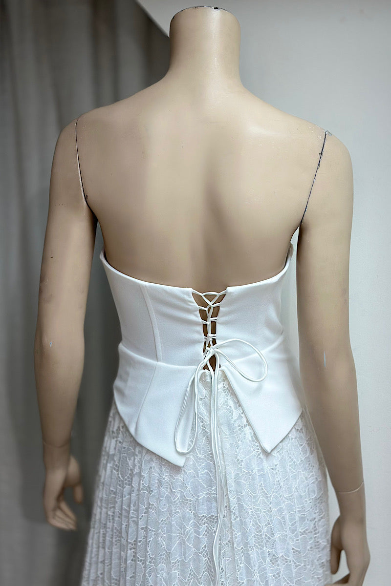 Corset Pleated Lace Semi Formal Dress