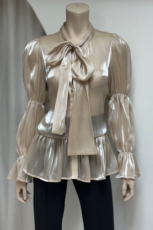 Shimmer Satin Button-Down Top