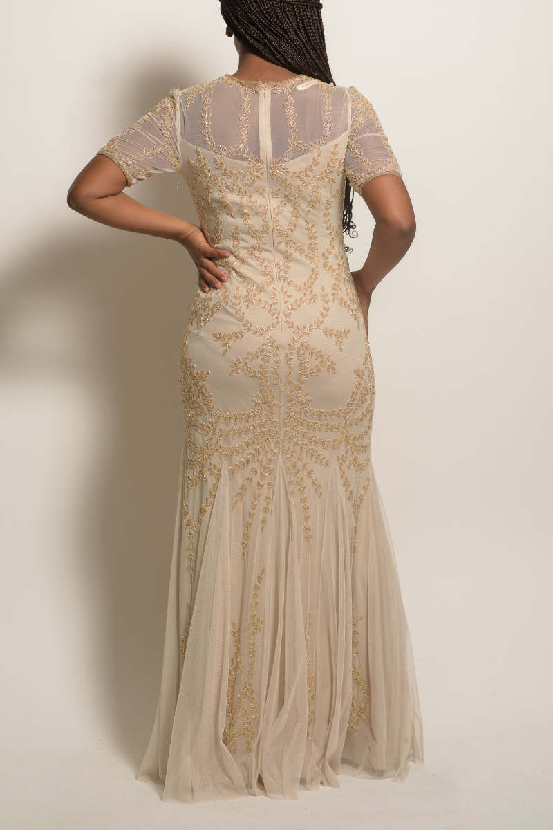 Elegant Champagne Beaded Formal