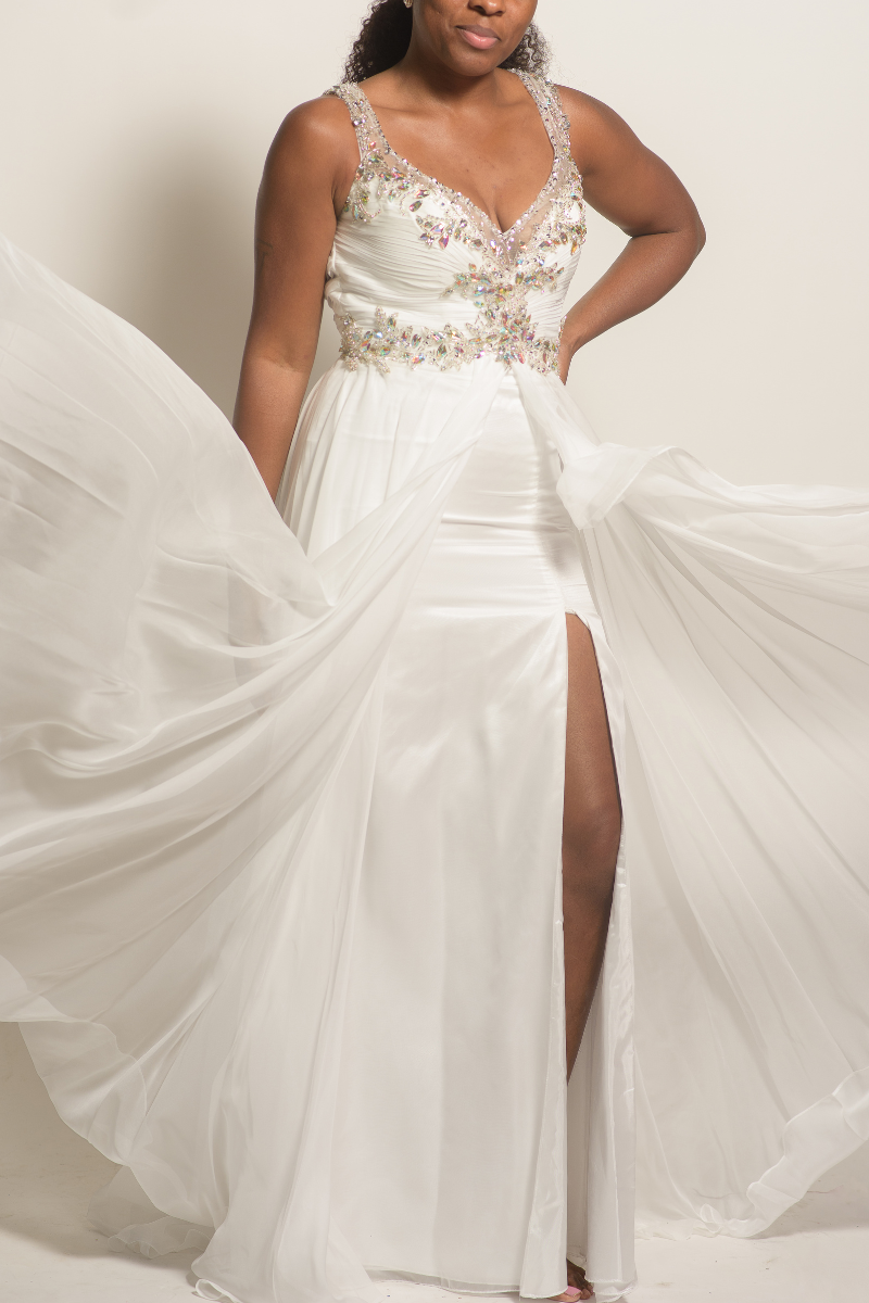 White Flowy Split Formal