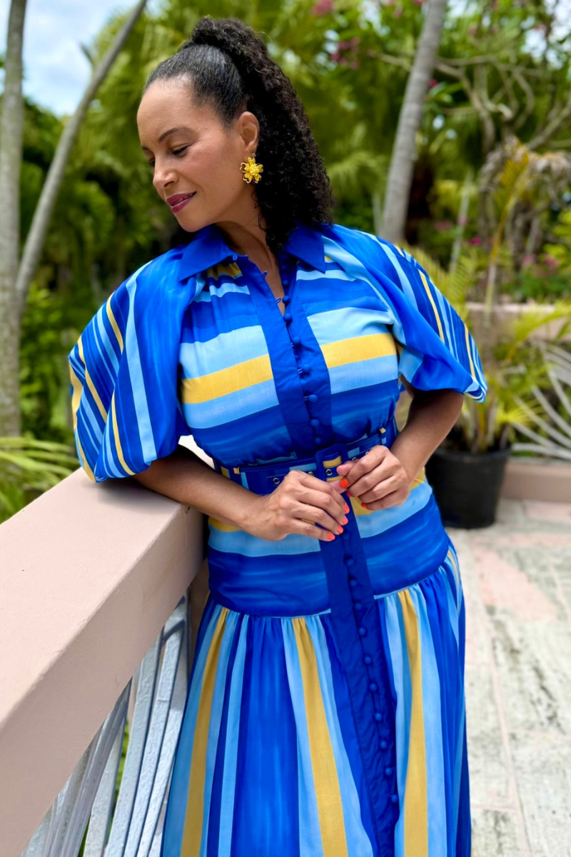 Belted Striped Maxi Dress