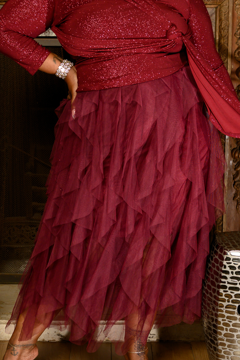 Ruffle Asymmetric Tulle Skirt