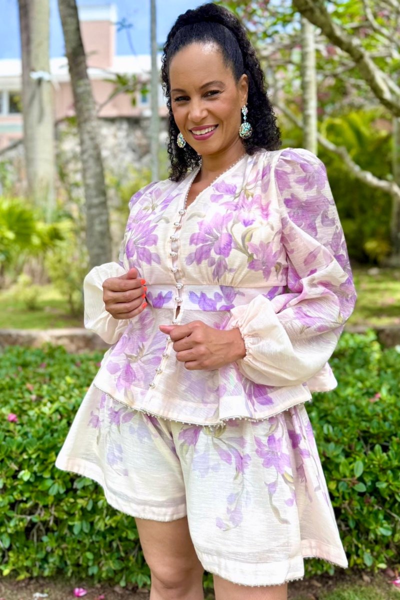 Floral Pearl Button Short Pant Set