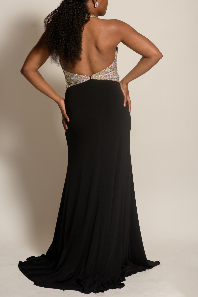 Rhinestone Halter Black Formal