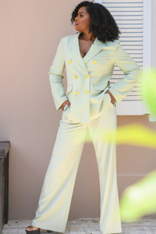 Double Breast Gold Button Suit Set