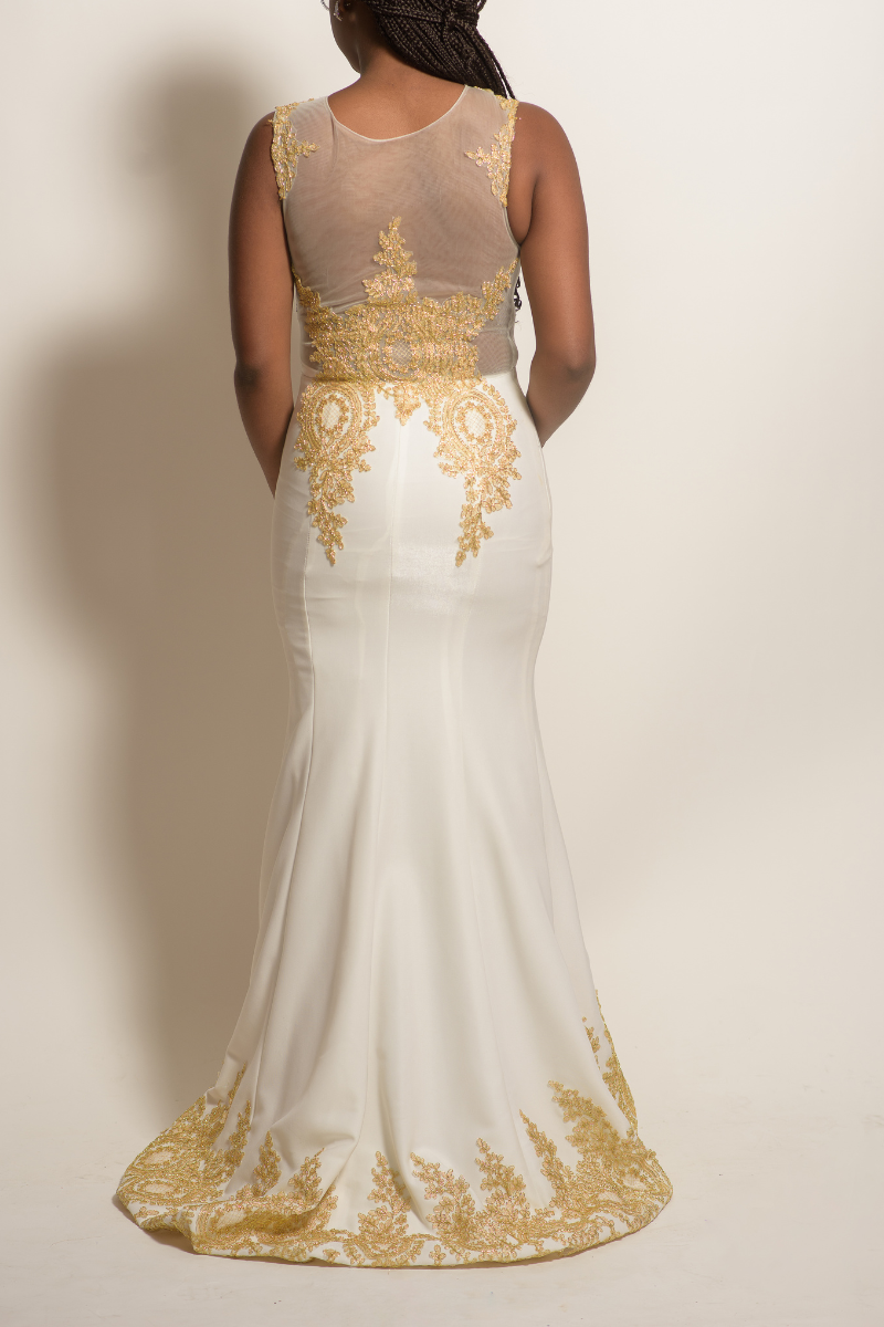 White and Gold Applique Formal