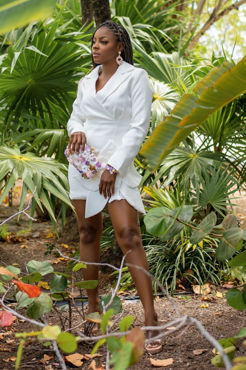 White Rosette Blazer Dress