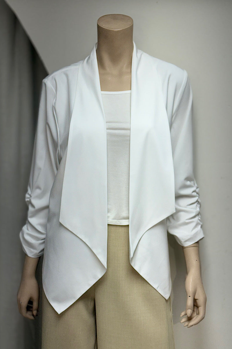 Open Ruched Sleeve Asymmetrical Blazer