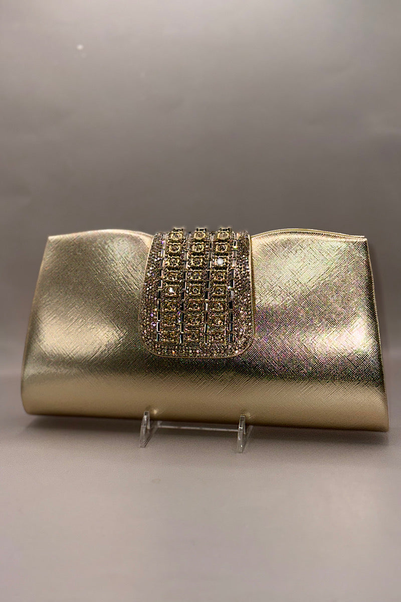 Rhinestone Clasp Fold-Over Clutch