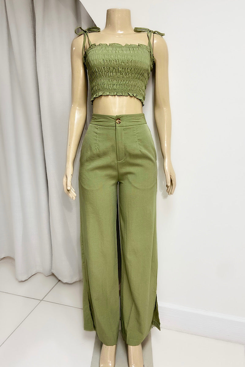 Smock Crop Top Pant Set