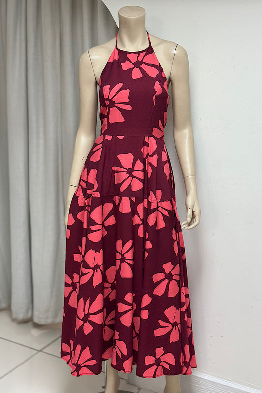 Floral Halter Flowy Midi Dress