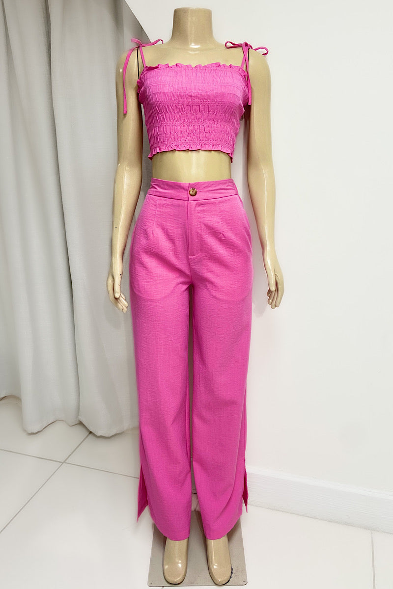 Smock Crop Top Pant Set