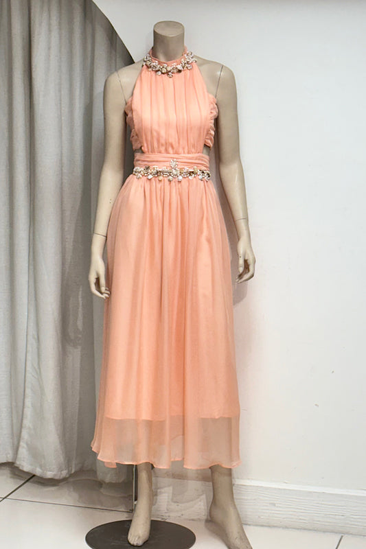 Shell Beaded Cut-Out Maxi Dress