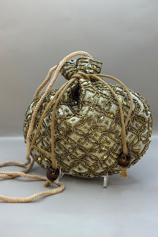 Beaded Drawstring Pouch Bag