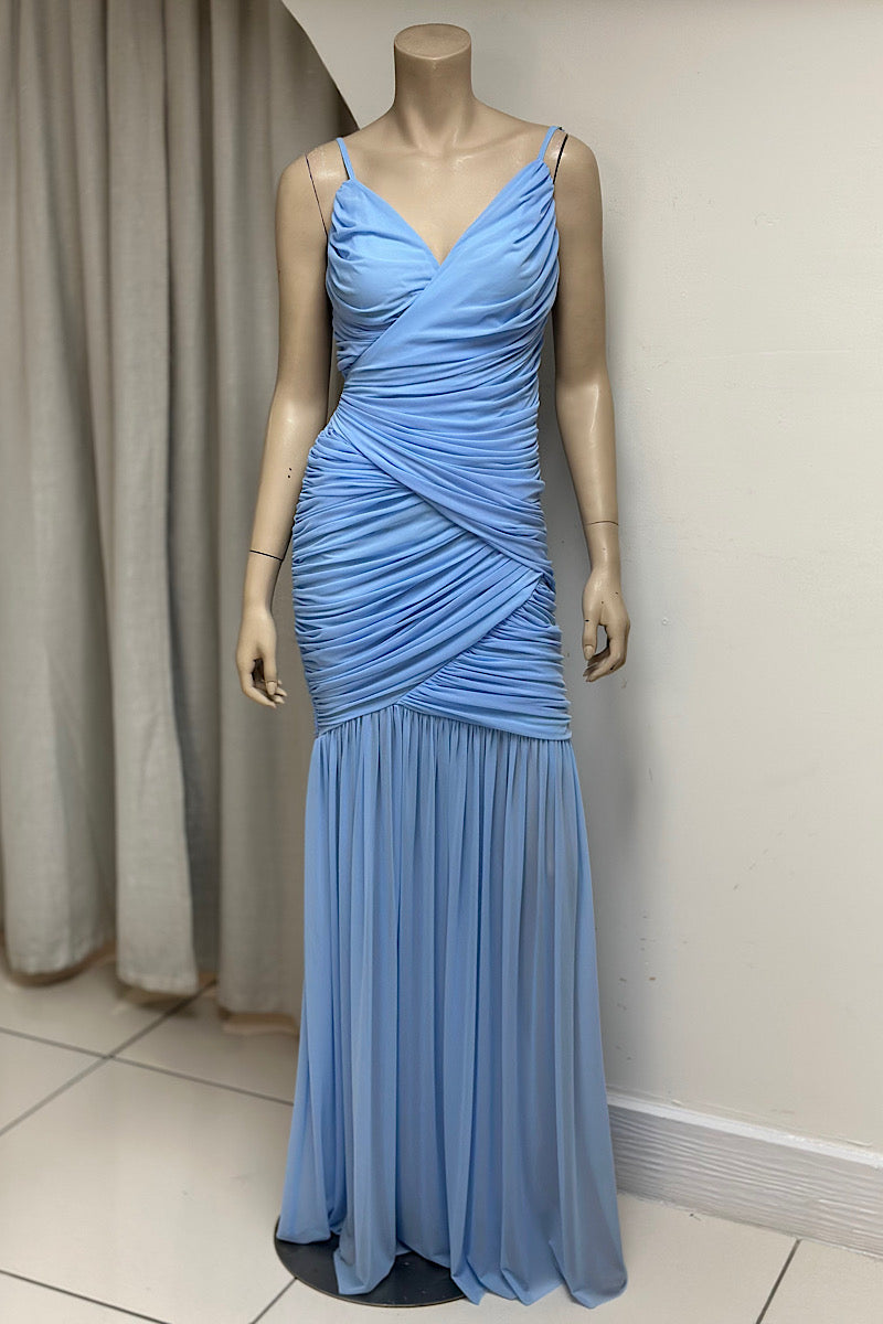 Thin Strap Criss-Cross Ruched Maxi Dress
