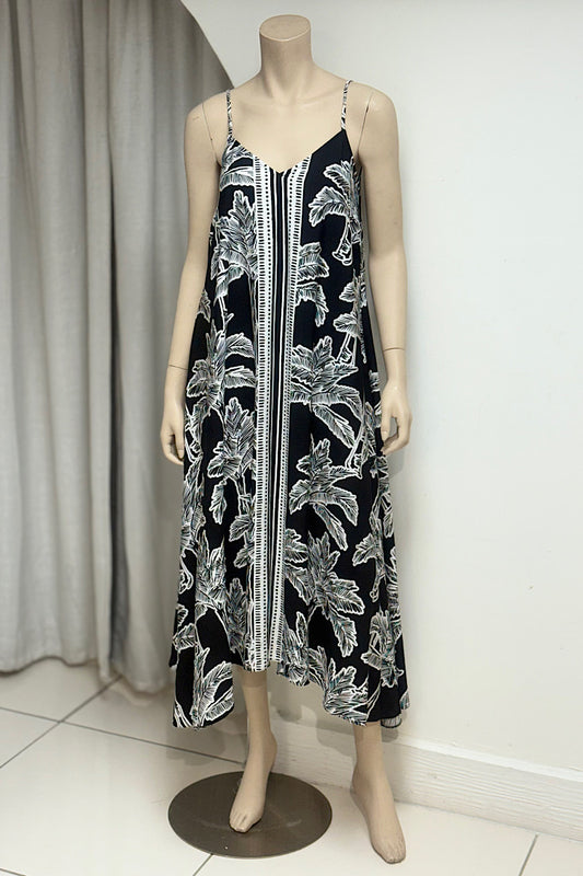Spaghetti Strap Tropical Trees Swing Dress