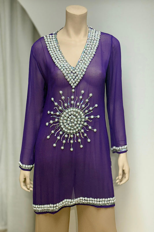 Beaded Iridescent Sequin V-Neck Tunic