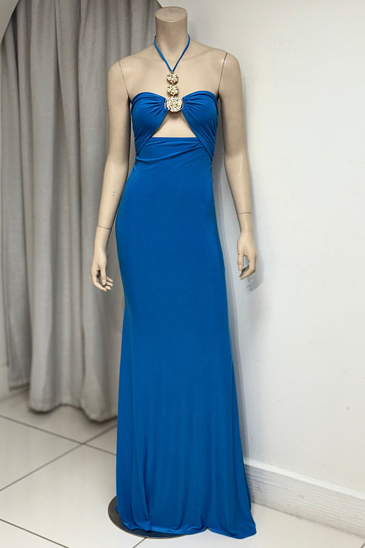 Halter Gold Detail Cut-Out Long Dress