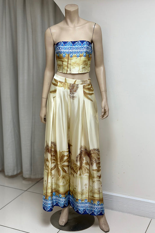 Tie Top Flowy Tropical Pant Set