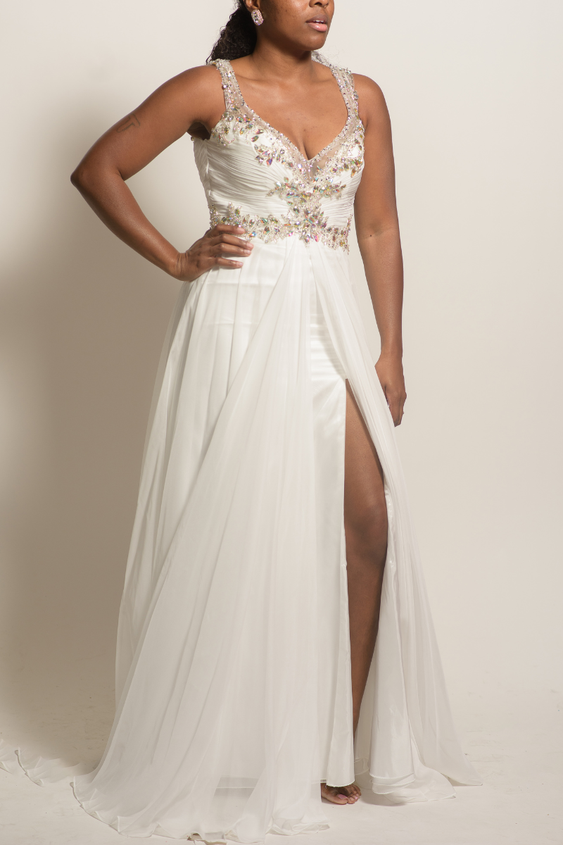 White Flowy Split Formal