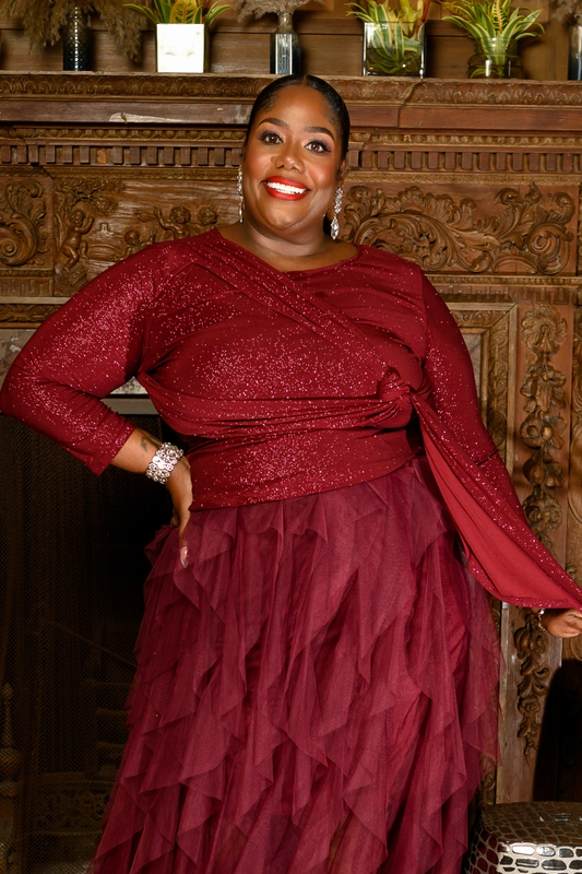 Shimmer Long Sleeve Sash Top