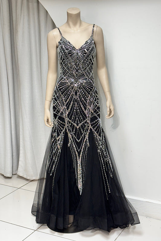 Beaded Sequin Spaghetti Strap Mermaid Formal