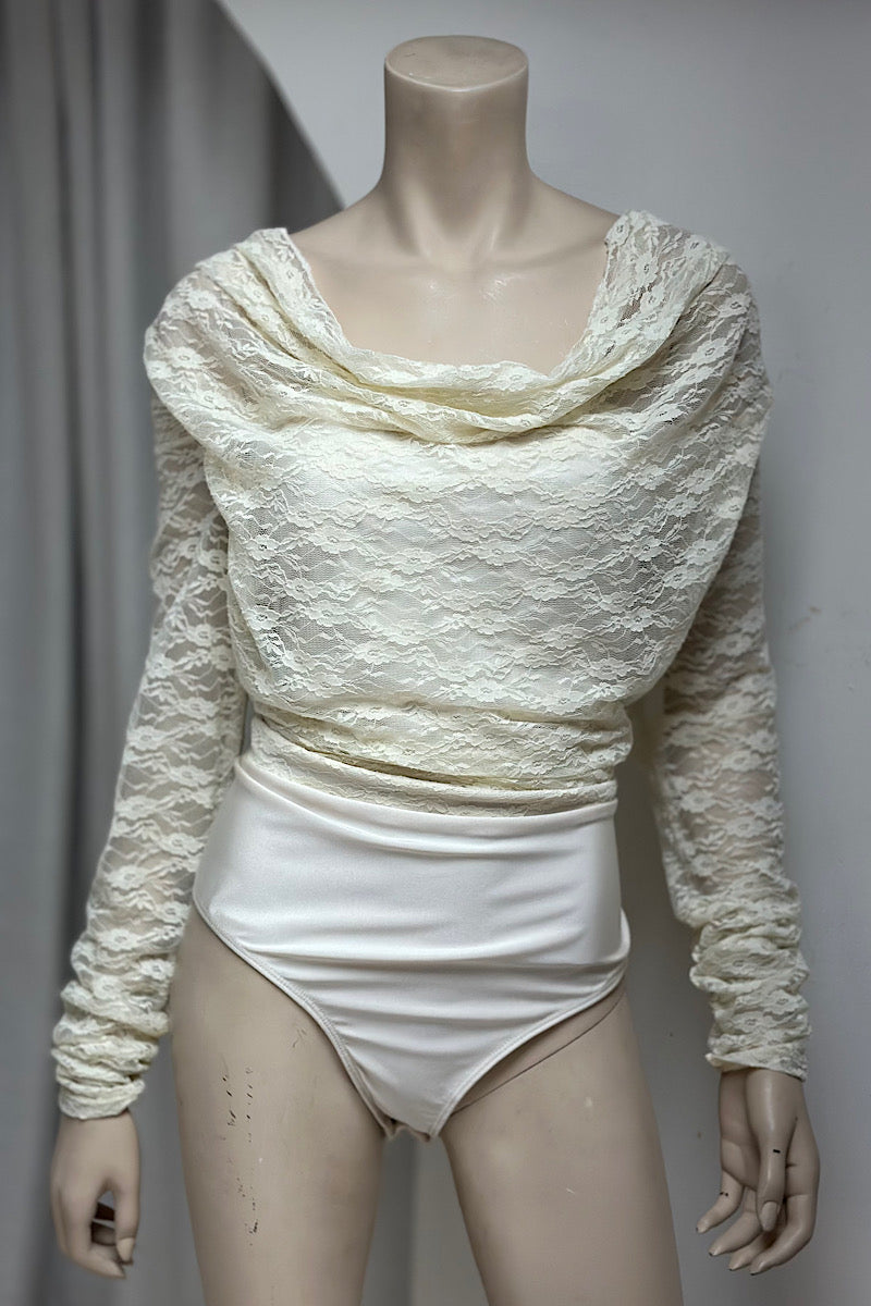 Lace Long Sleeve Cowl Neck Bodysuit