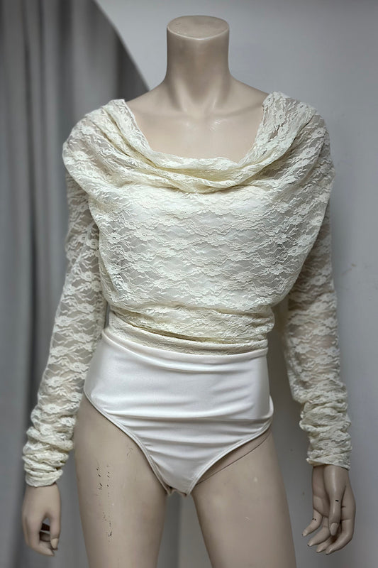 Lace Long Sleeve Cowl Neck Bodysuit