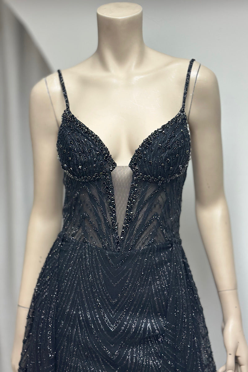 Embellished Detachable Overskirt Glitter Formal