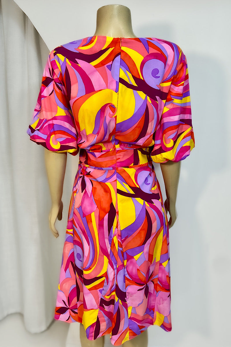 Puff Sleeve Multi Print Dress