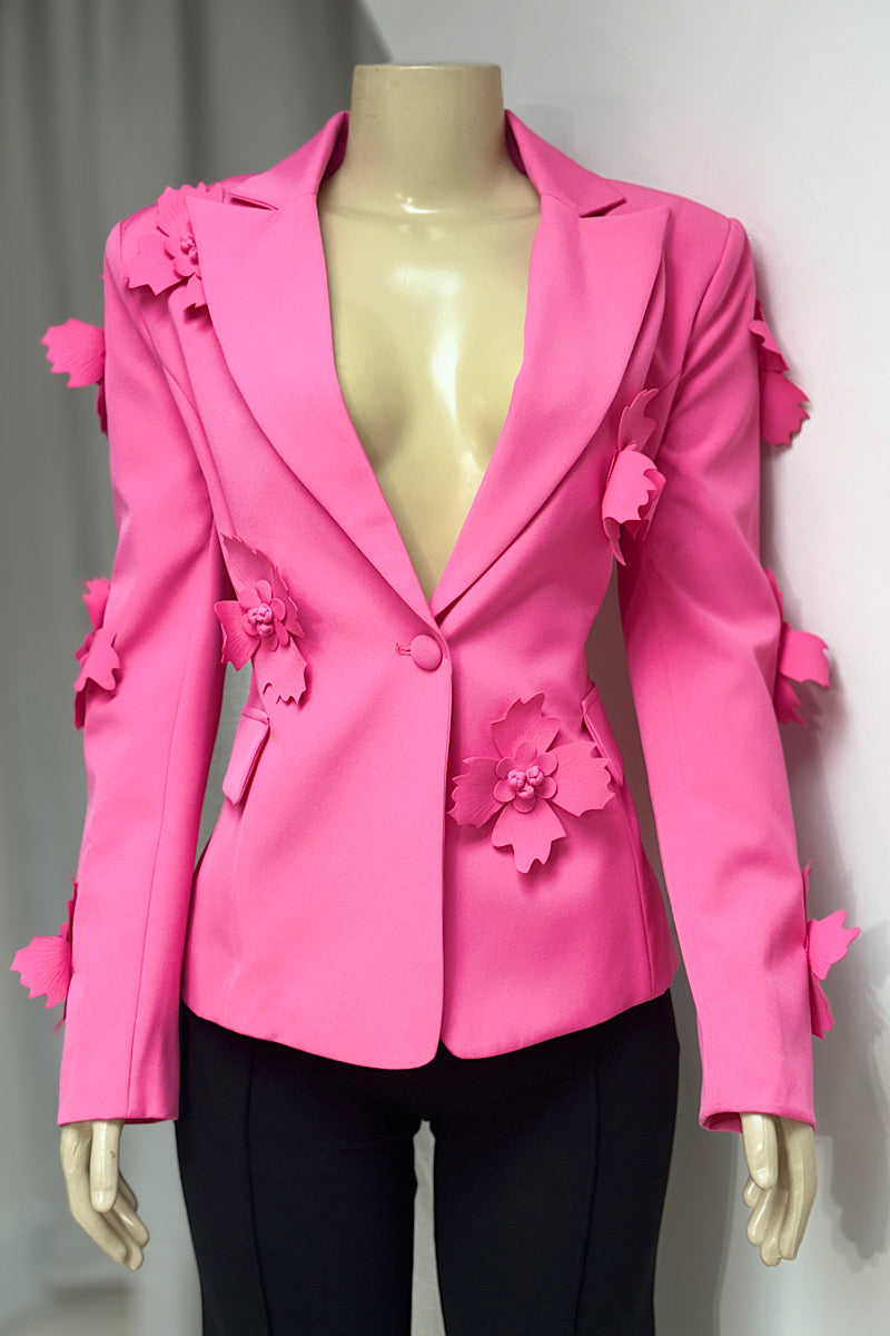 Pink 3D Flower Blazer