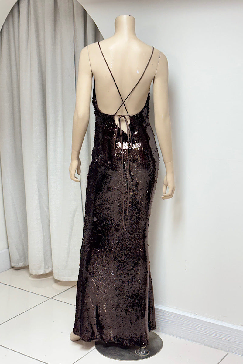 Cowl Neck Sleeveless Sequin Fitted Formal