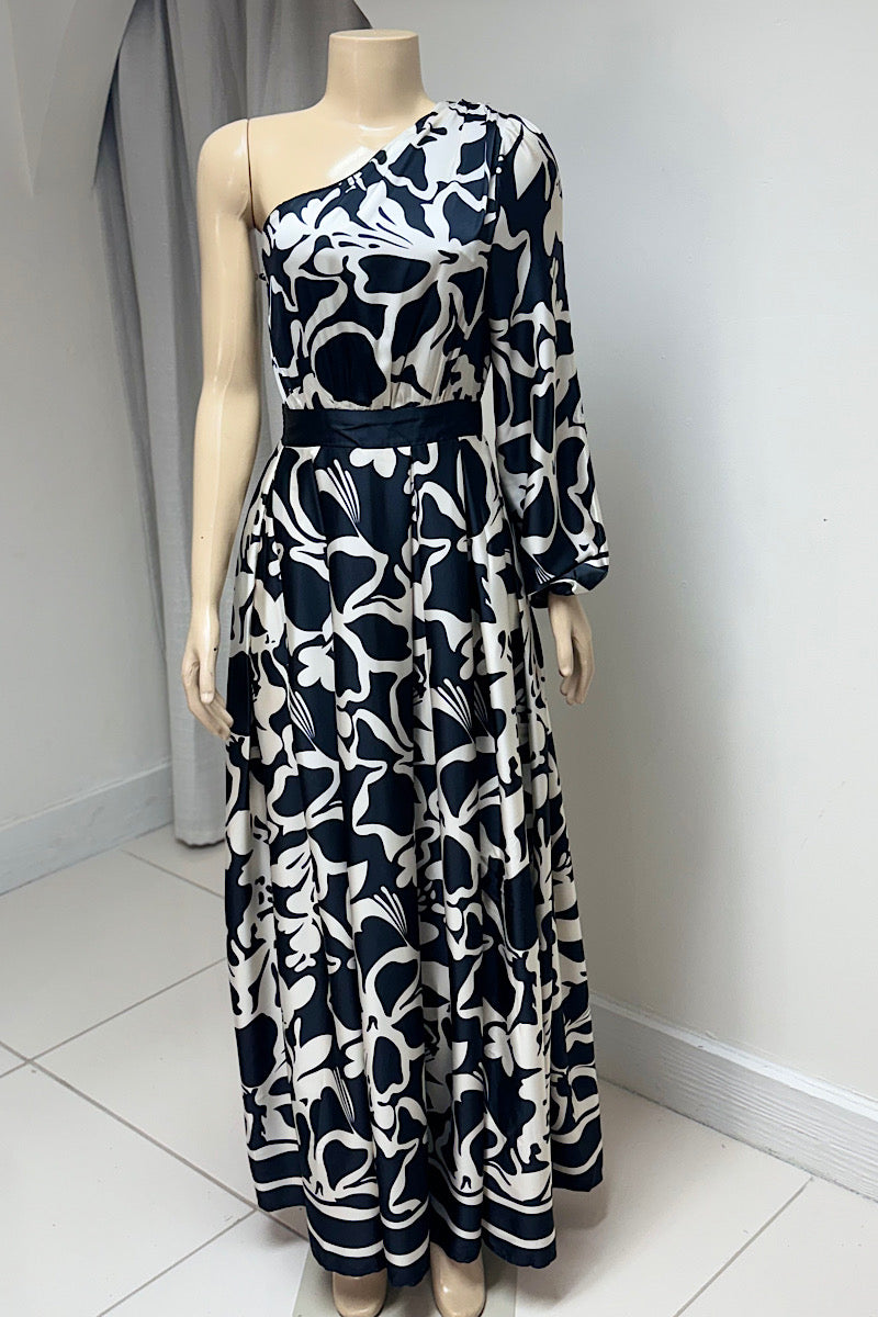 One-Shoulder Patterned Maxi