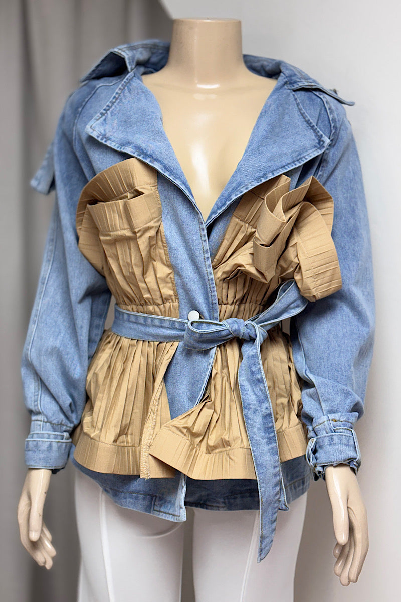 Brown Pleated Jean Jacket