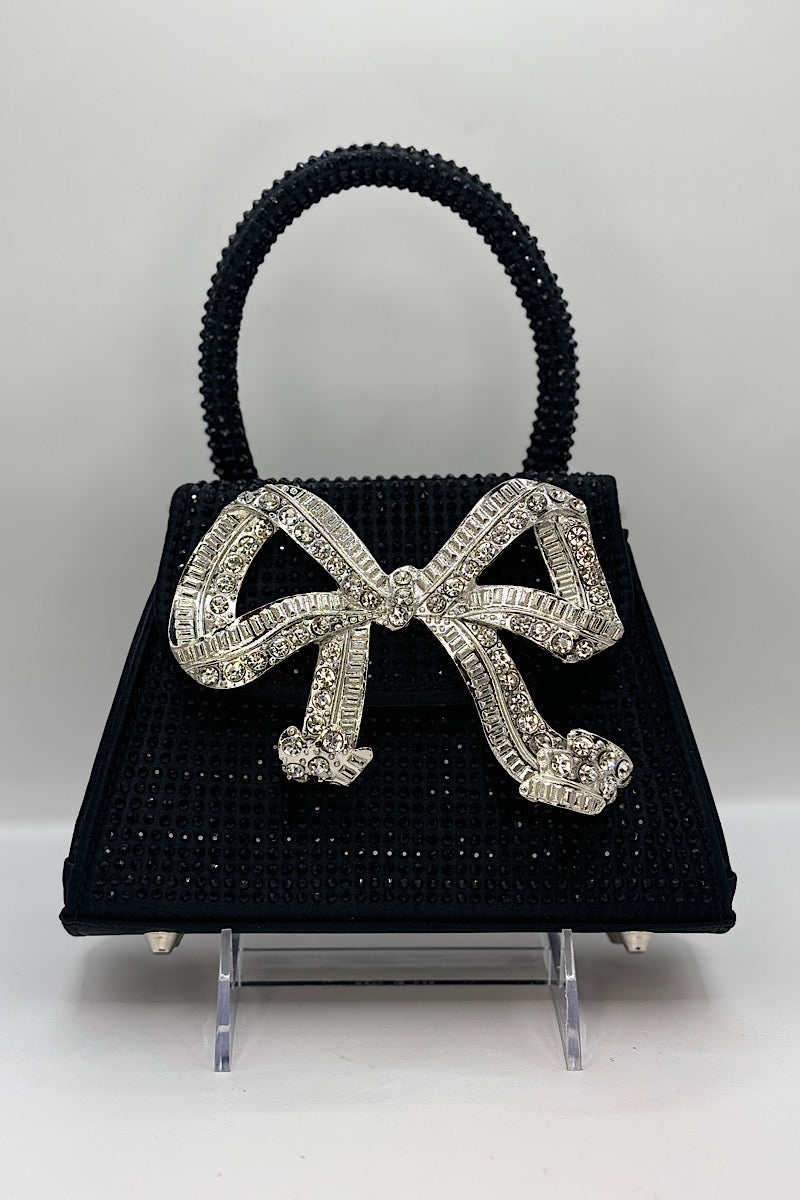 Black Studded Silver Bow HandBag