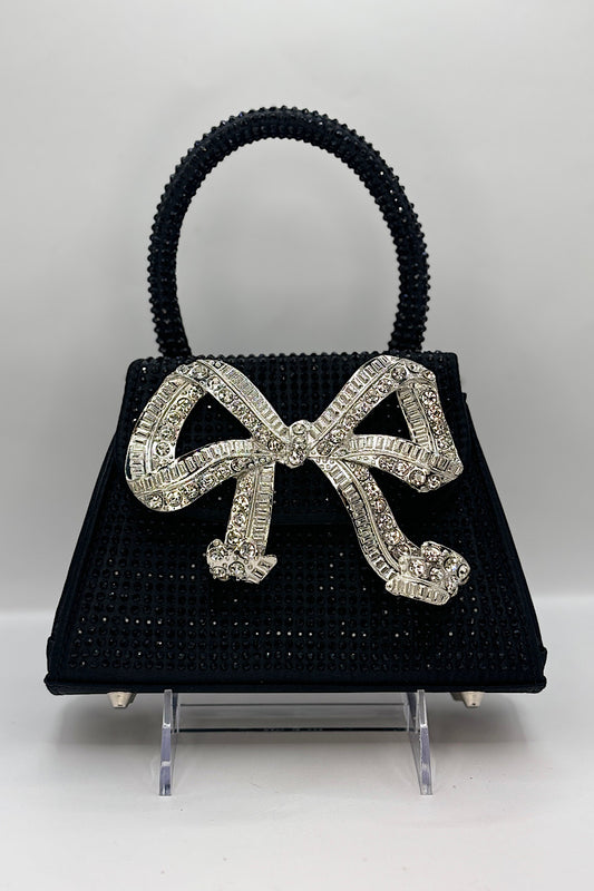 Black Studded Silver Bow HandBag