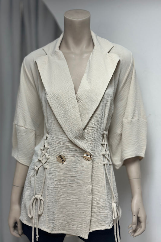 V-Neck Collared Gold Button Wrap Top