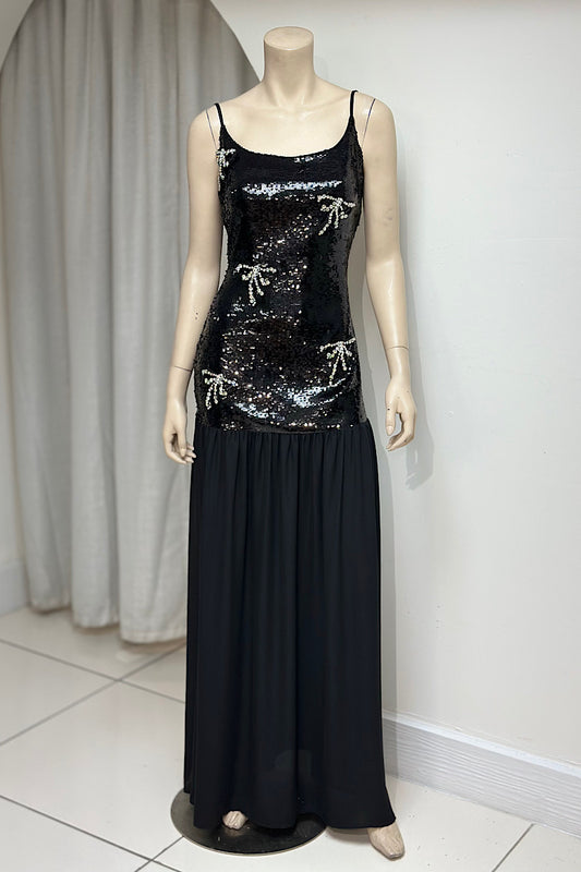 Sequin Drop Waist Bow Detail Semi Formal