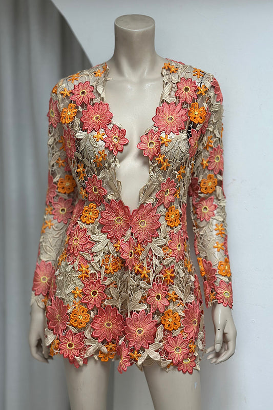 Floral Embroidered Lace Short Pant Set