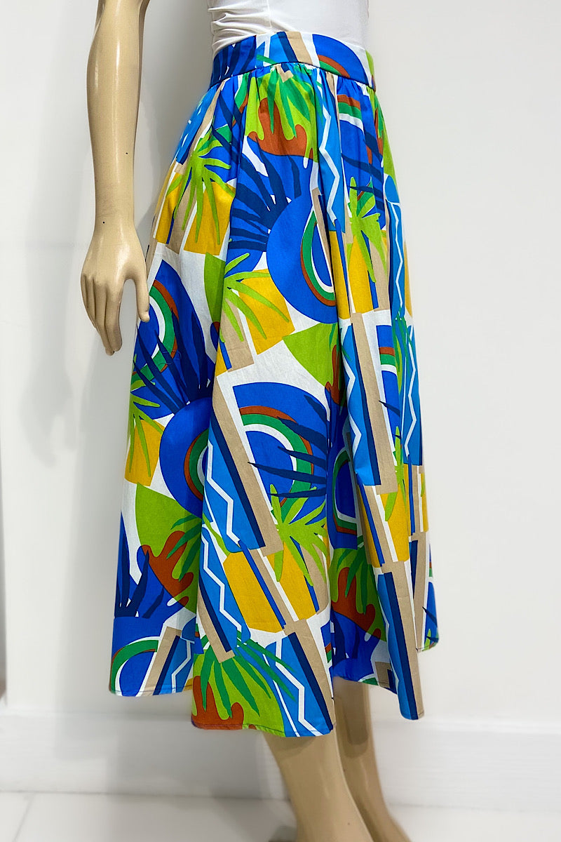 Wide Tropical Print Skirt