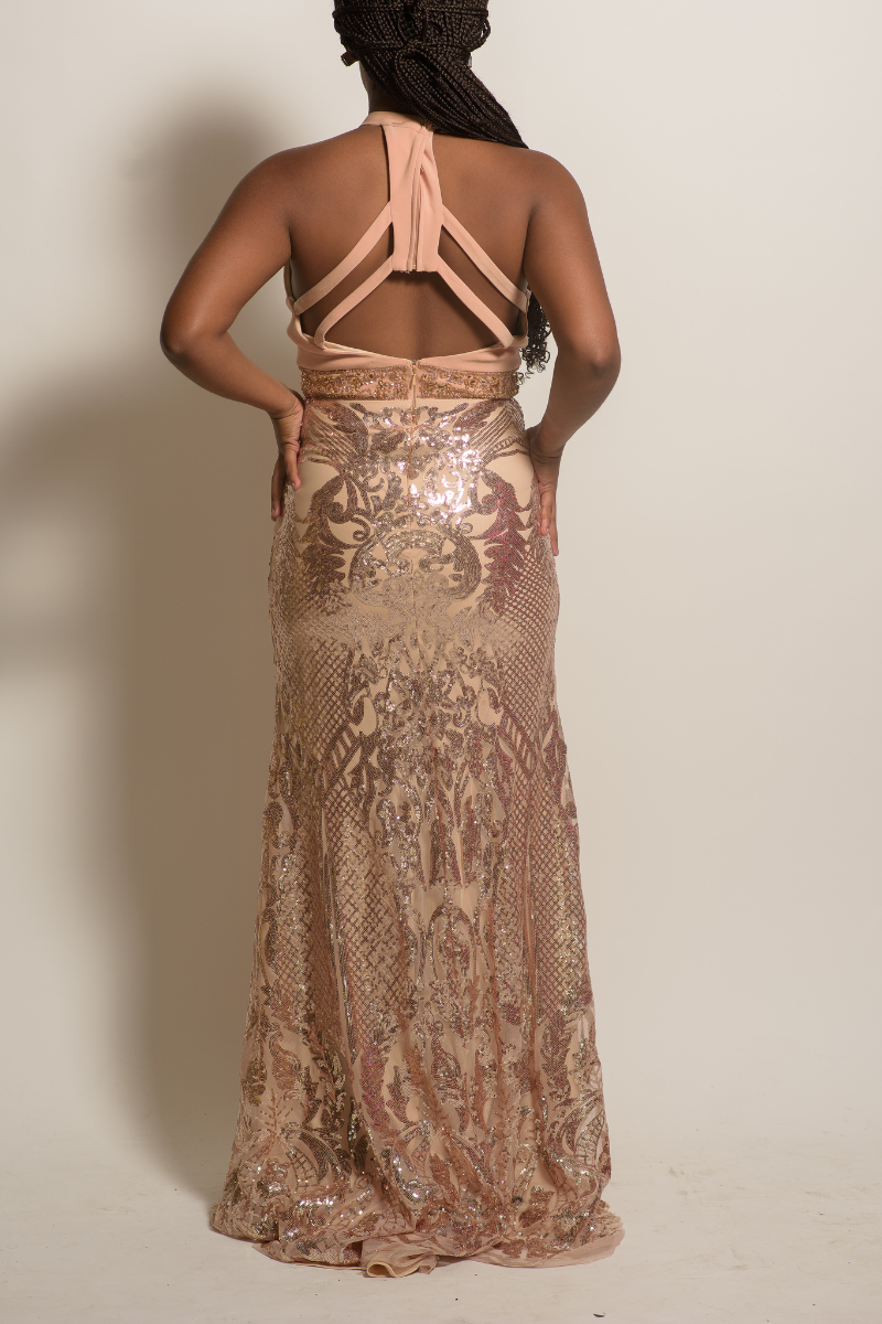 V Neck Nude Sequin Formal